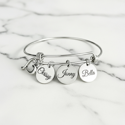 Keep children close to your heart Custom Engraved Name Heart Bangle Bracelet