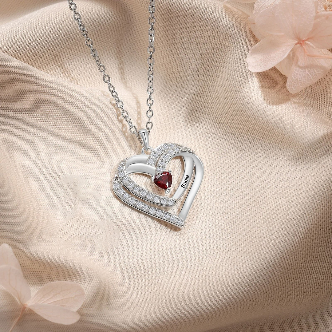 Mother & Children Forever Linked Together Custom Birthstone And Name  Heart Necklace