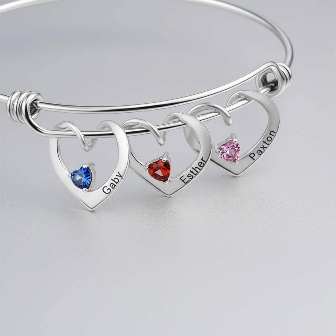 For Mom- Name And Birthstone Custom bangle