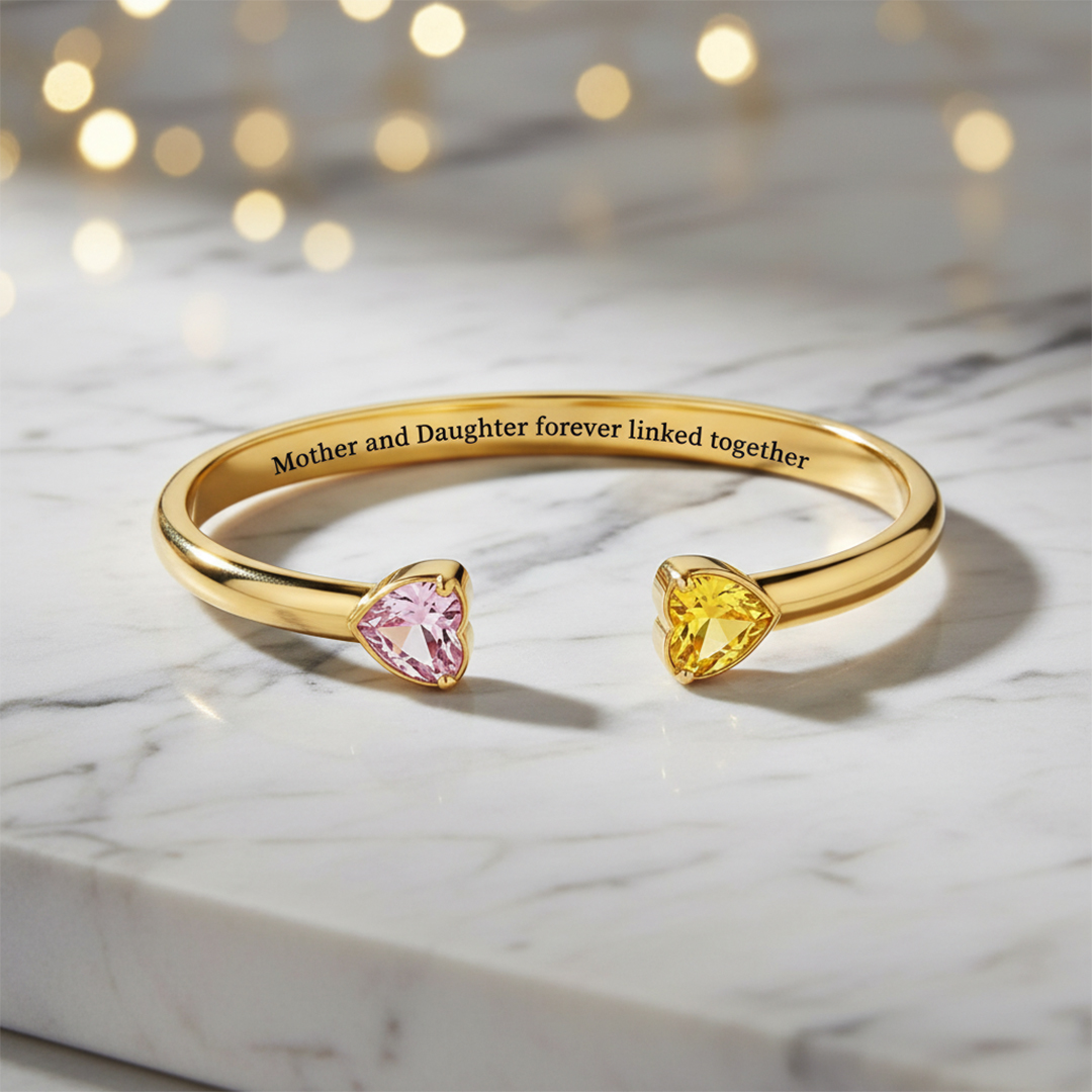 Mother & Daughter forever linked together Double Heart Birthstone Bracelet