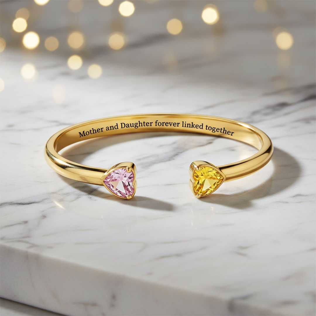 Mother & Daughter forever linked together Double Heart Birthstone Bracelet