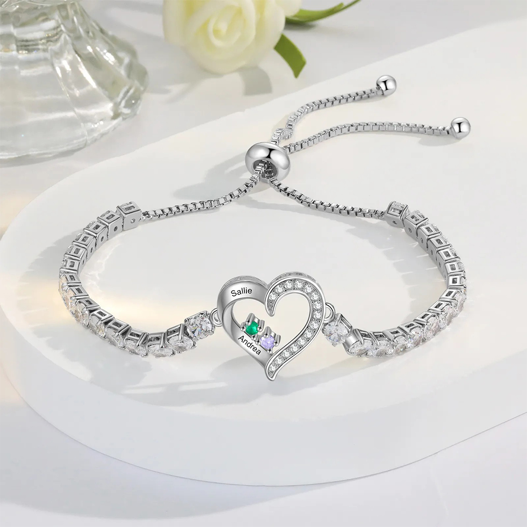 We're Always With You Custom 1-4 Birthstones and Names Bracelet