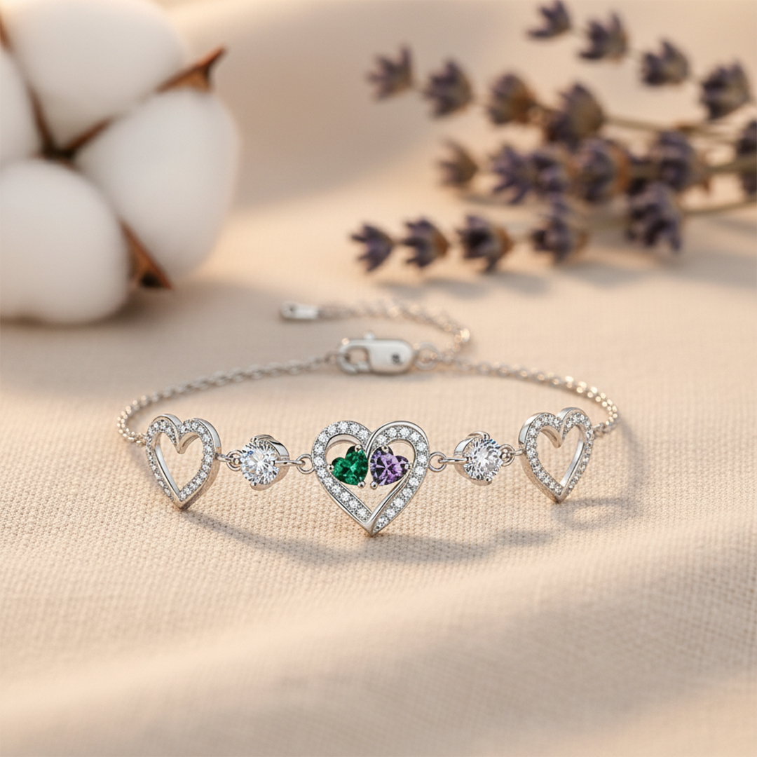 Custom Mother And Daughter Heart To Heart Bracelet