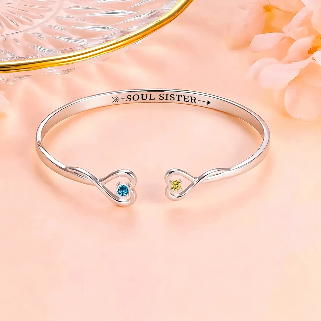 For Friend-Soul Sister Double Hearts Custom Birthstones Bracelet