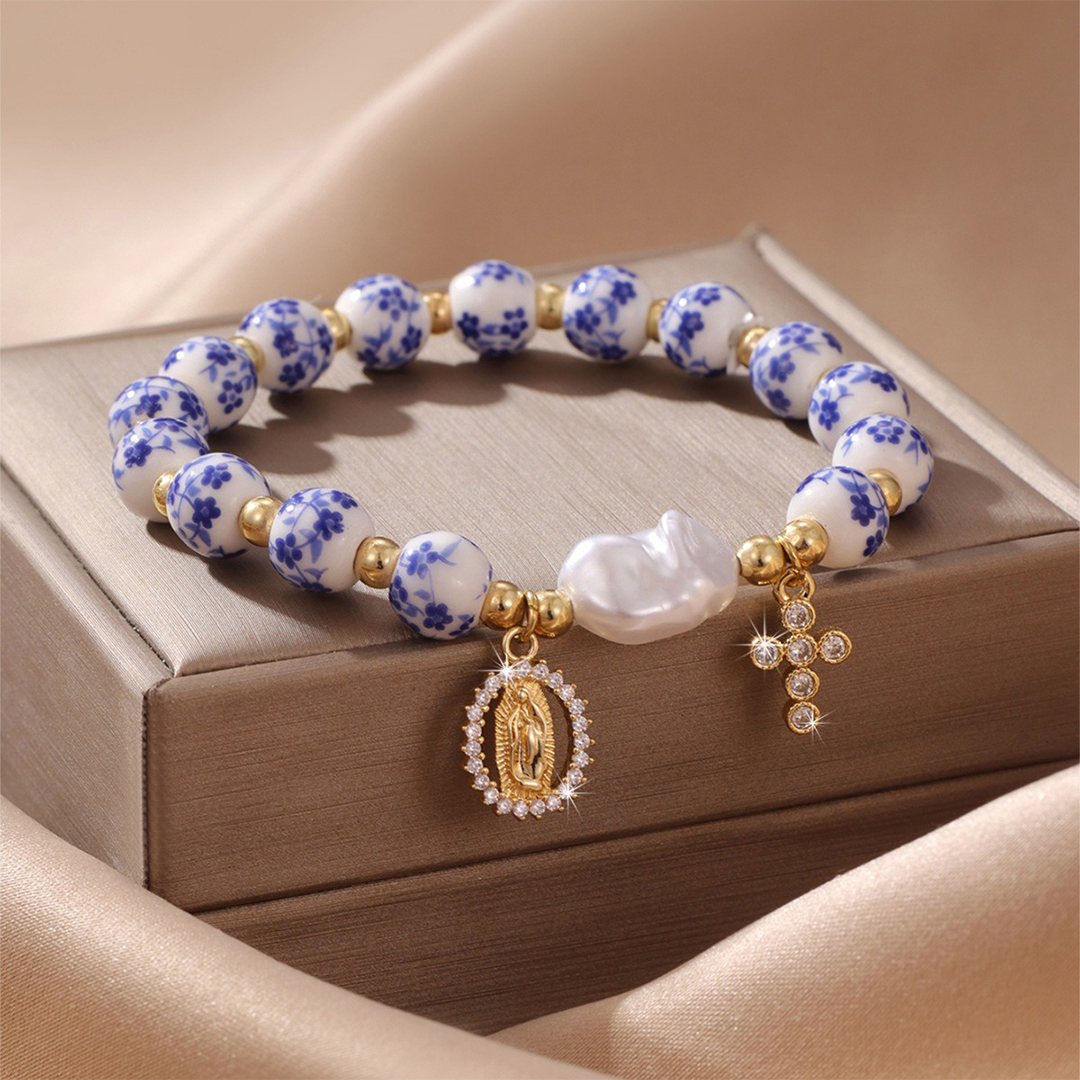 Trust In Something Greater Blue and White Porcelain Bracelet