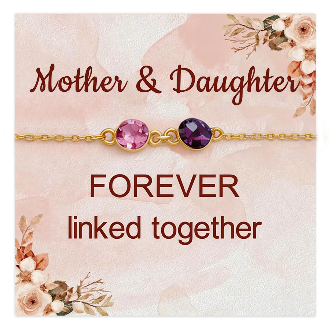Mother And Daughter Forever Linked Together Custom Birthstones Bracelet