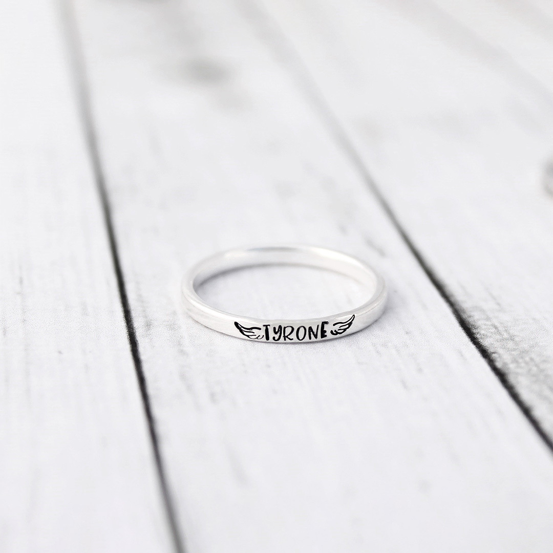 For Memorial - I Miss You Custom Name Wings Ring