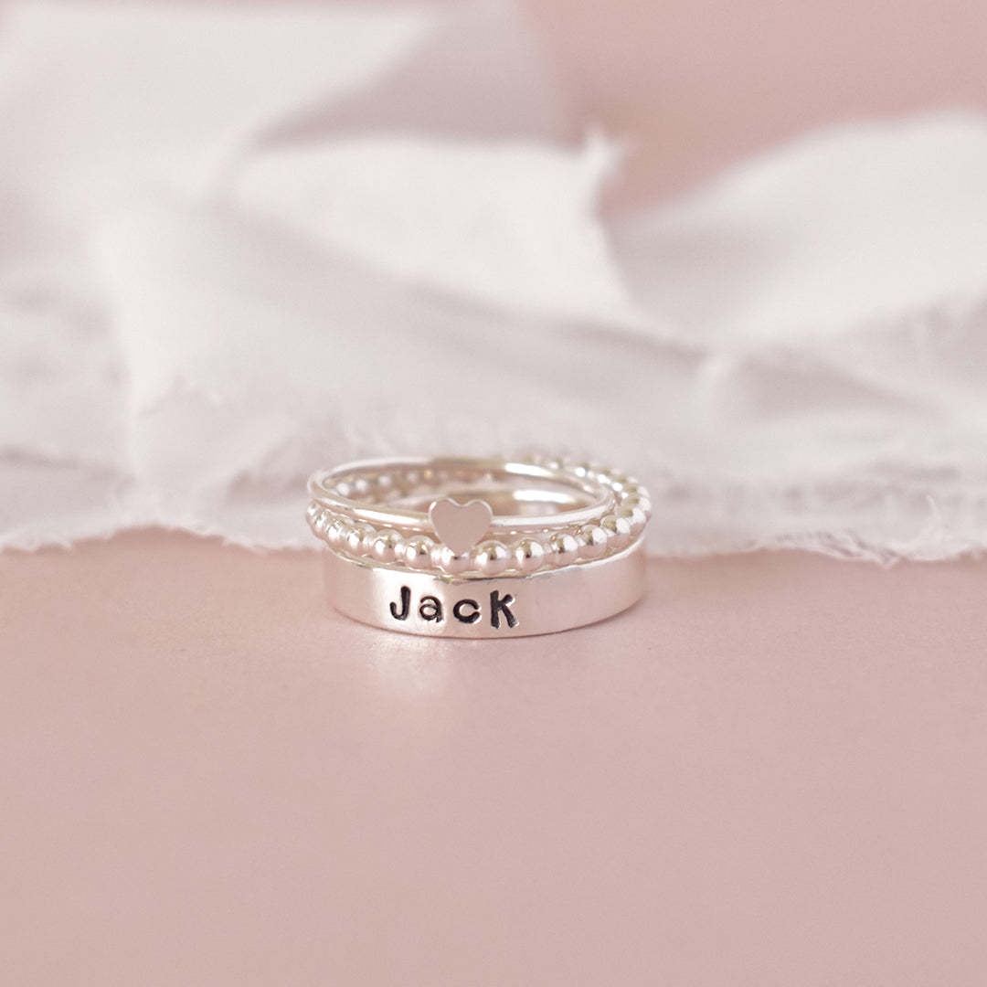 For Memorial -I'm a wife to a husband Custom Name Wings Stack Ring