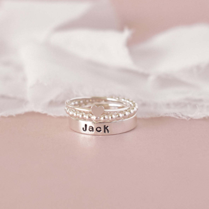 For Memorial -I'm a wife to a husband Custom Name Wings Stack Ring