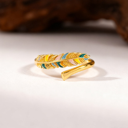 Memorial Open Feather Ename Ring