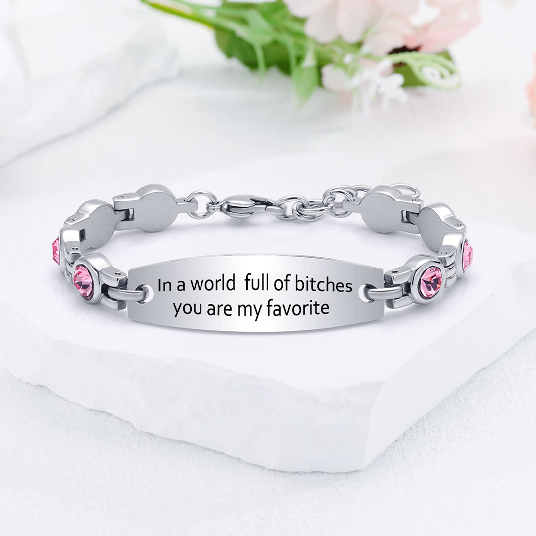 For Friend - My Favorite Bitch Circle Diamond Chain Bracelet