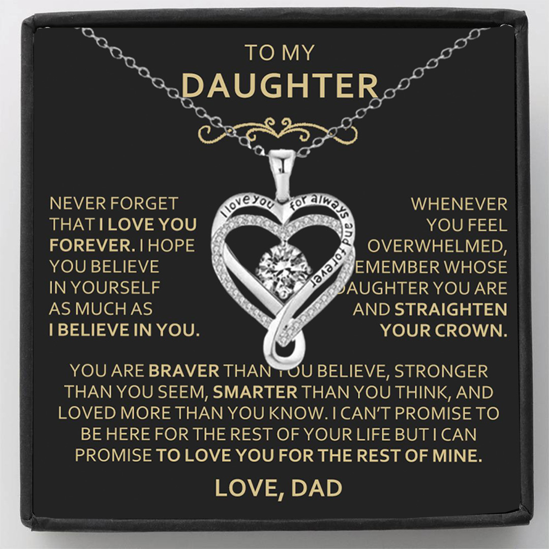For Daughter - Never forget that I love you forever Engraved Heart Necklace