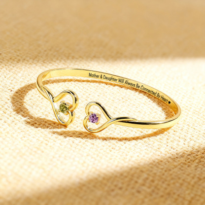 Mother & Daughter Love Eternal Custom Birthstone Double Heart Bracelet