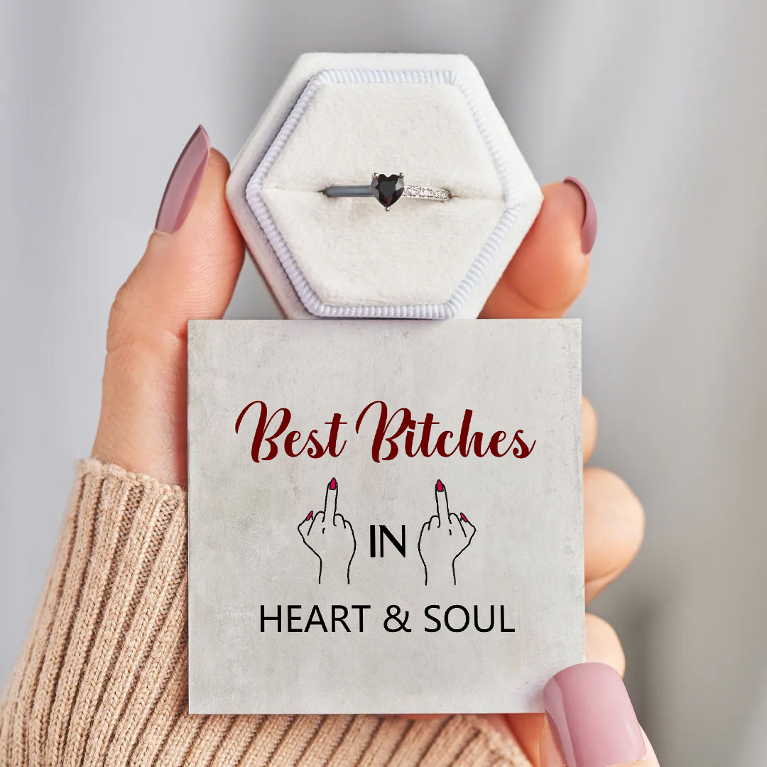 For Friends - Best bitches in heart & soul Half Diamond Ring