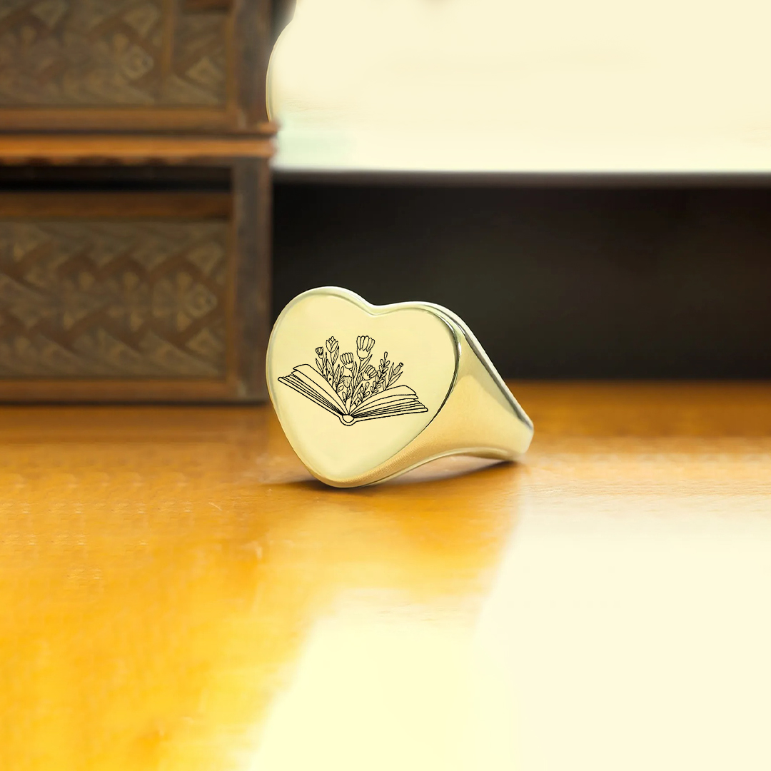 New Beginnings Inspirational Book & Flowers Heart Ring