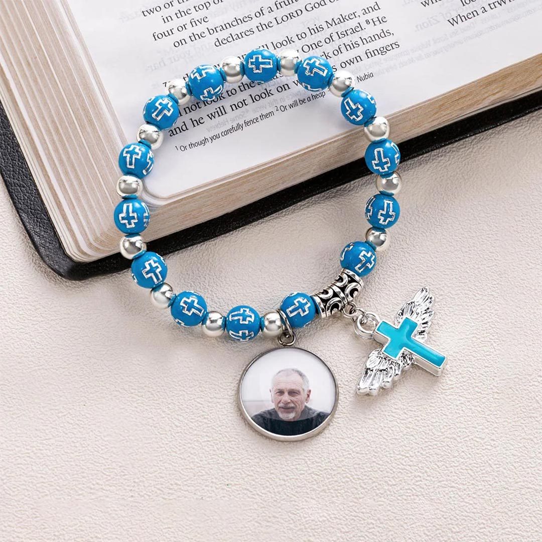 For memories-Cross Customized Photo Elastic Cord Memorial Bracelet