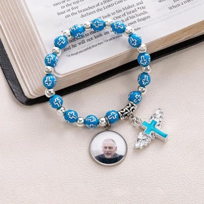 For memories-Cross Customized Photo Elastic Cord Memorial Bracelet