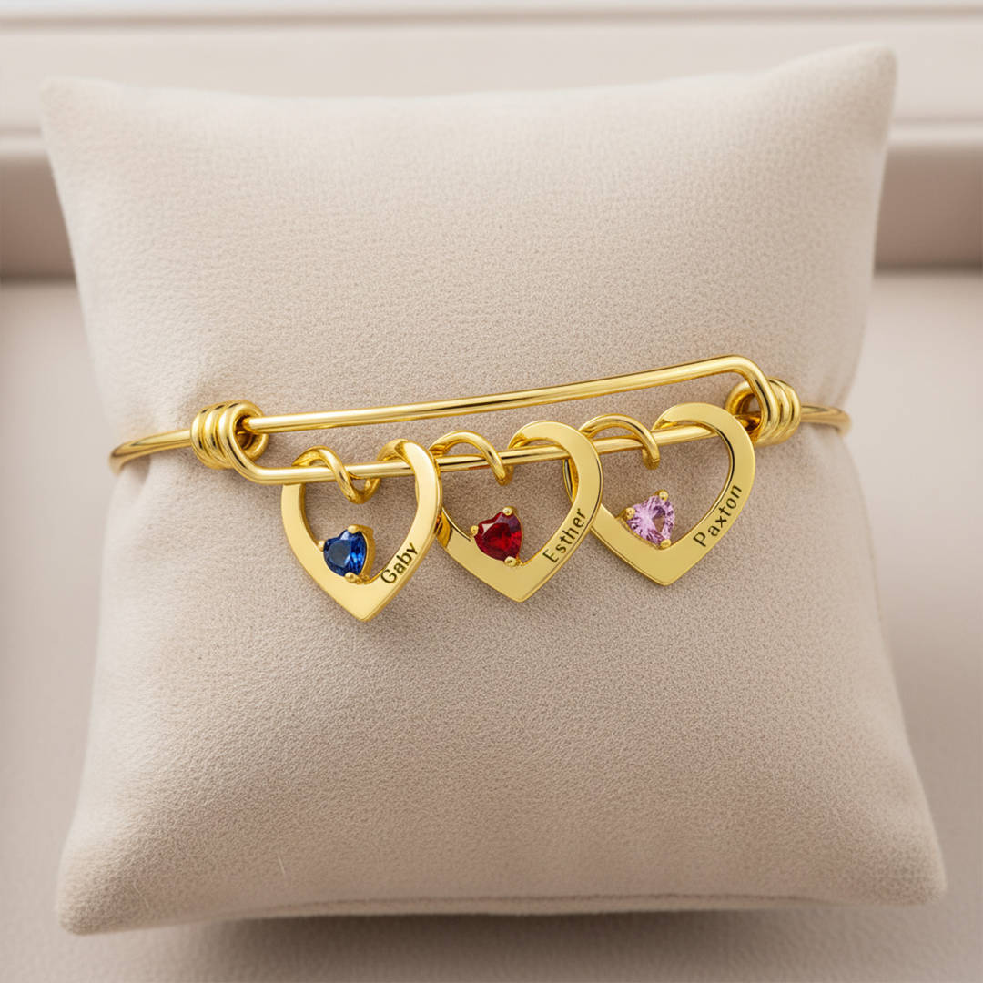 For Mom- Name And Birthstone Custom bangle