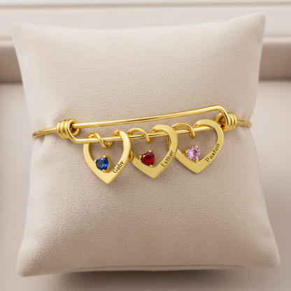 For Mom- Name And Birthstone Custom bangle