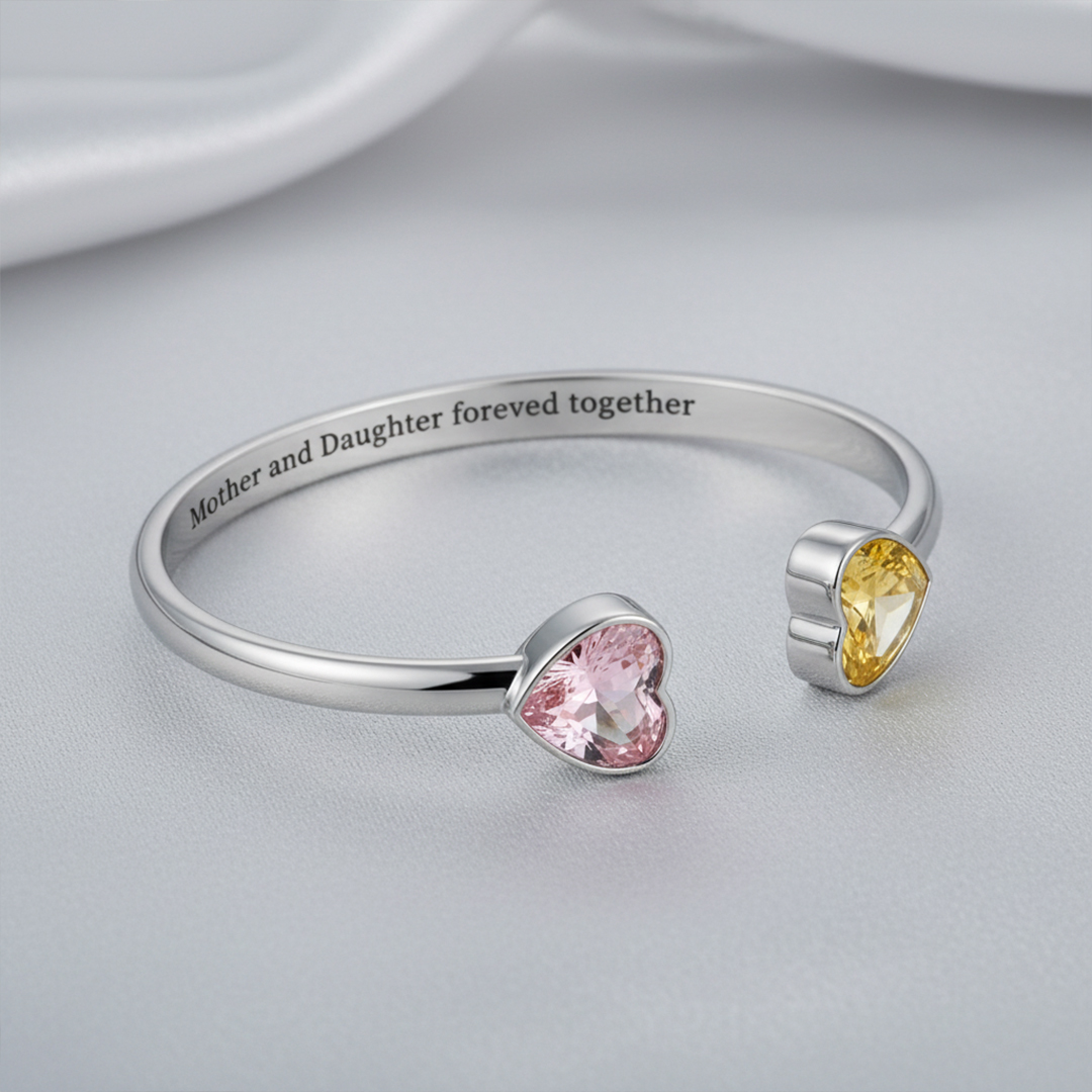Mother & Daughter forever linked together Double Heart Birthstone Bracelet