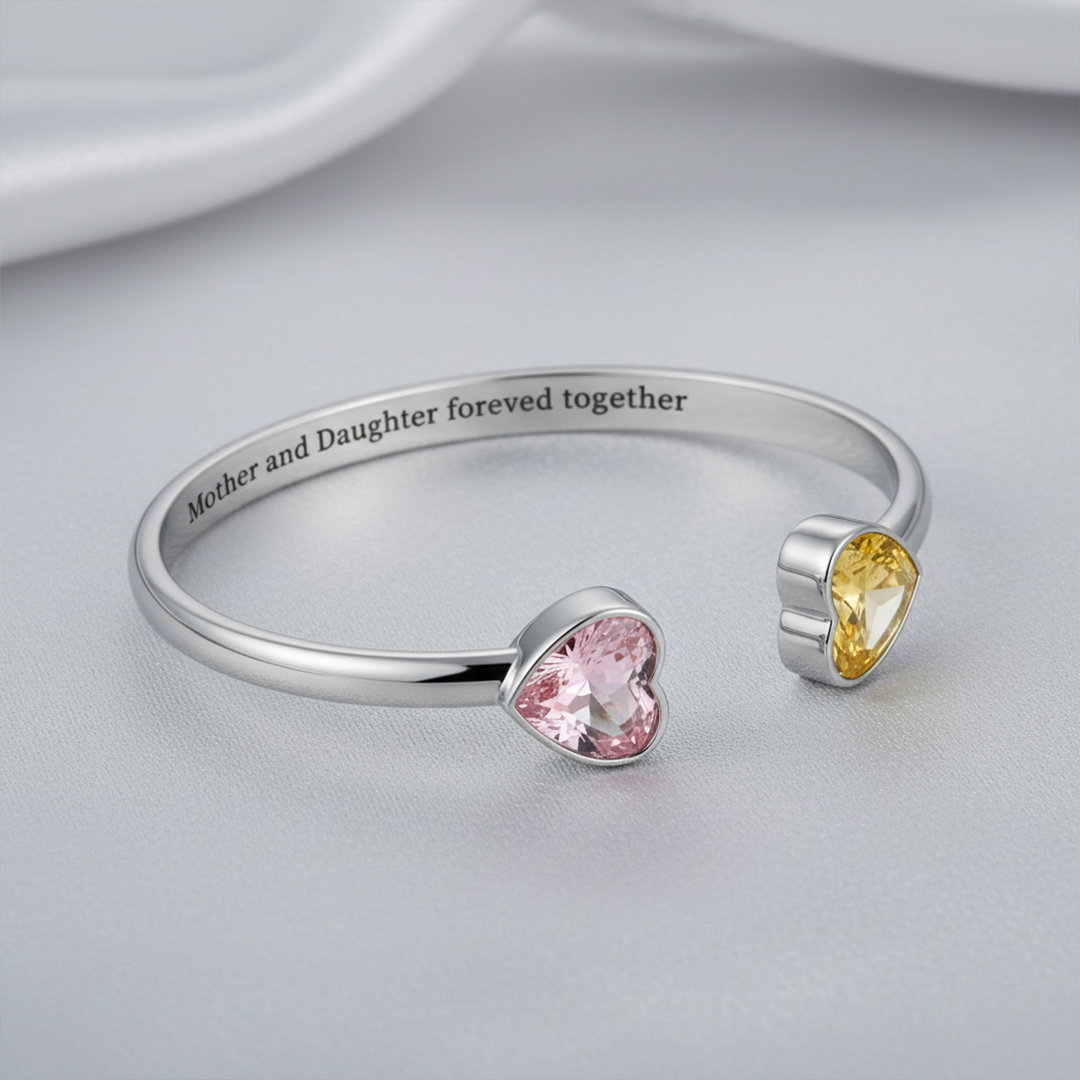 Mother & Daughter forever linked together Double Heart Birthstone Bracelet