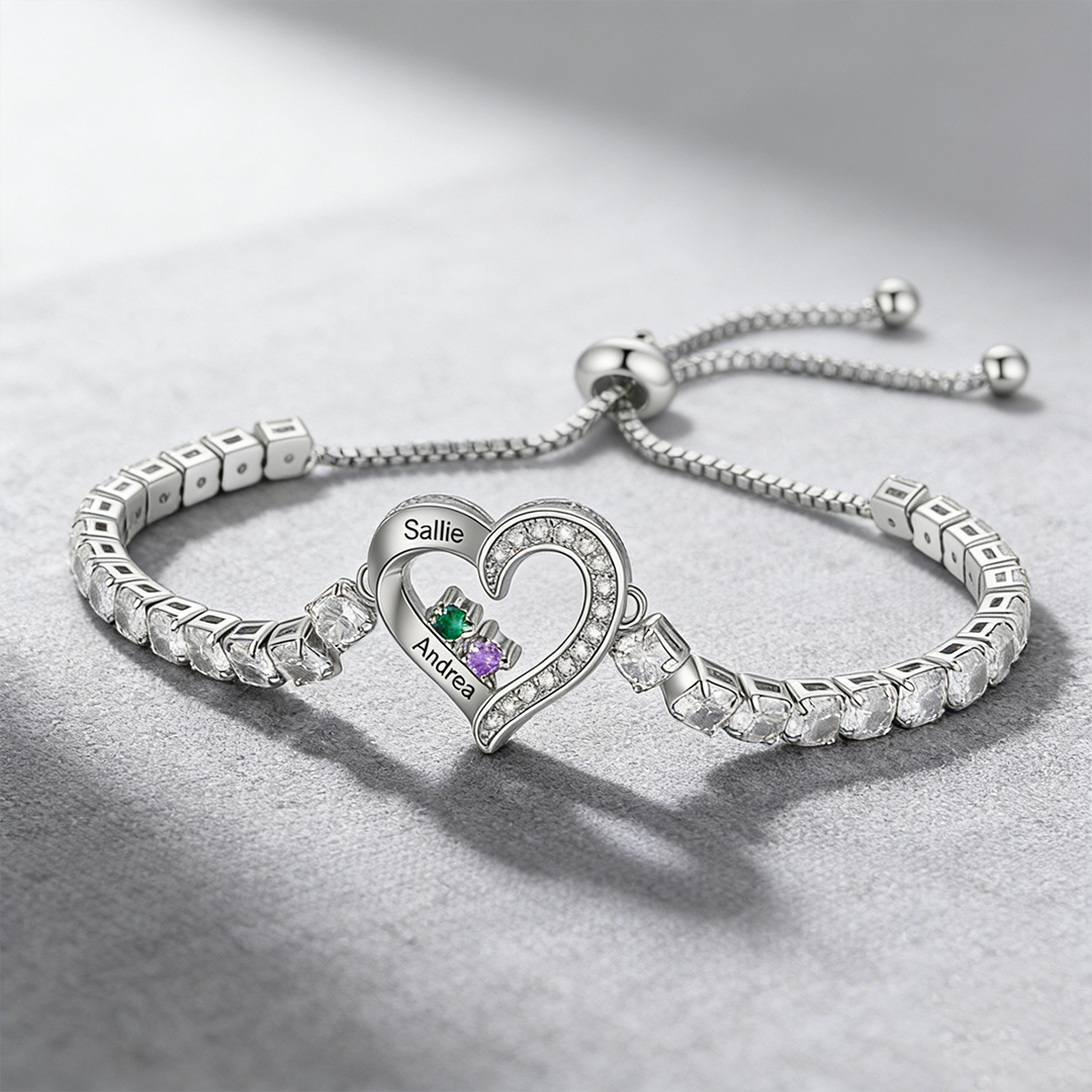 We're Always With You Custom 1-4 Birthstones and Names Bracelet