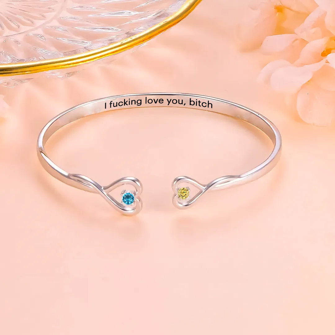 For Friend - I Fucking Love You Double Hearts Custom Birthstones Bracelet