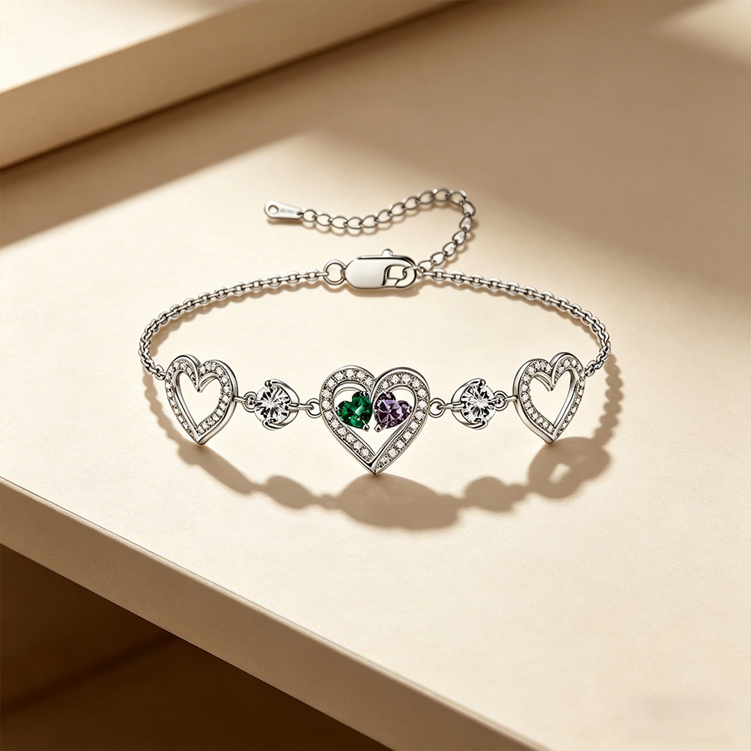 Custom Mother And Daughter Heart To Heart Bracelet