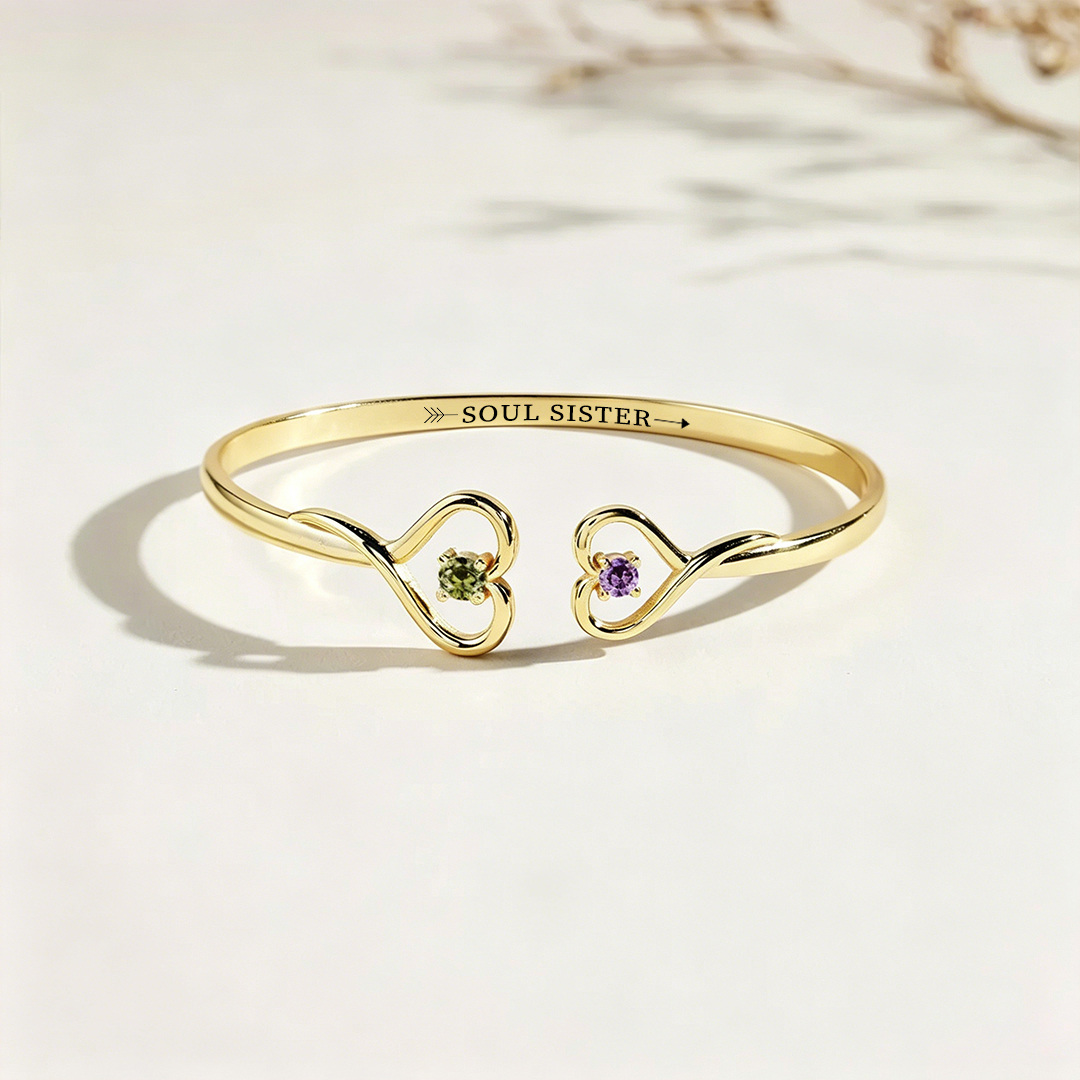 For Friend-Soul Sister Double Hearts Custom Birthstones Bracelet