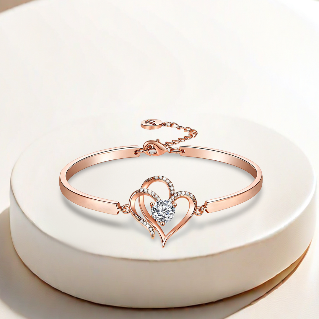 For Daughter-  We Are Forever Linked Together Double Heart Bracelet