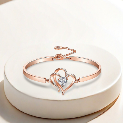 For Daughter-  We Are Forever Linked Together Double Heart Bracelet