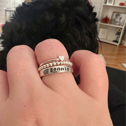 For Memorial -I'm a wife to a husband Custom Name Wings Stack Ring