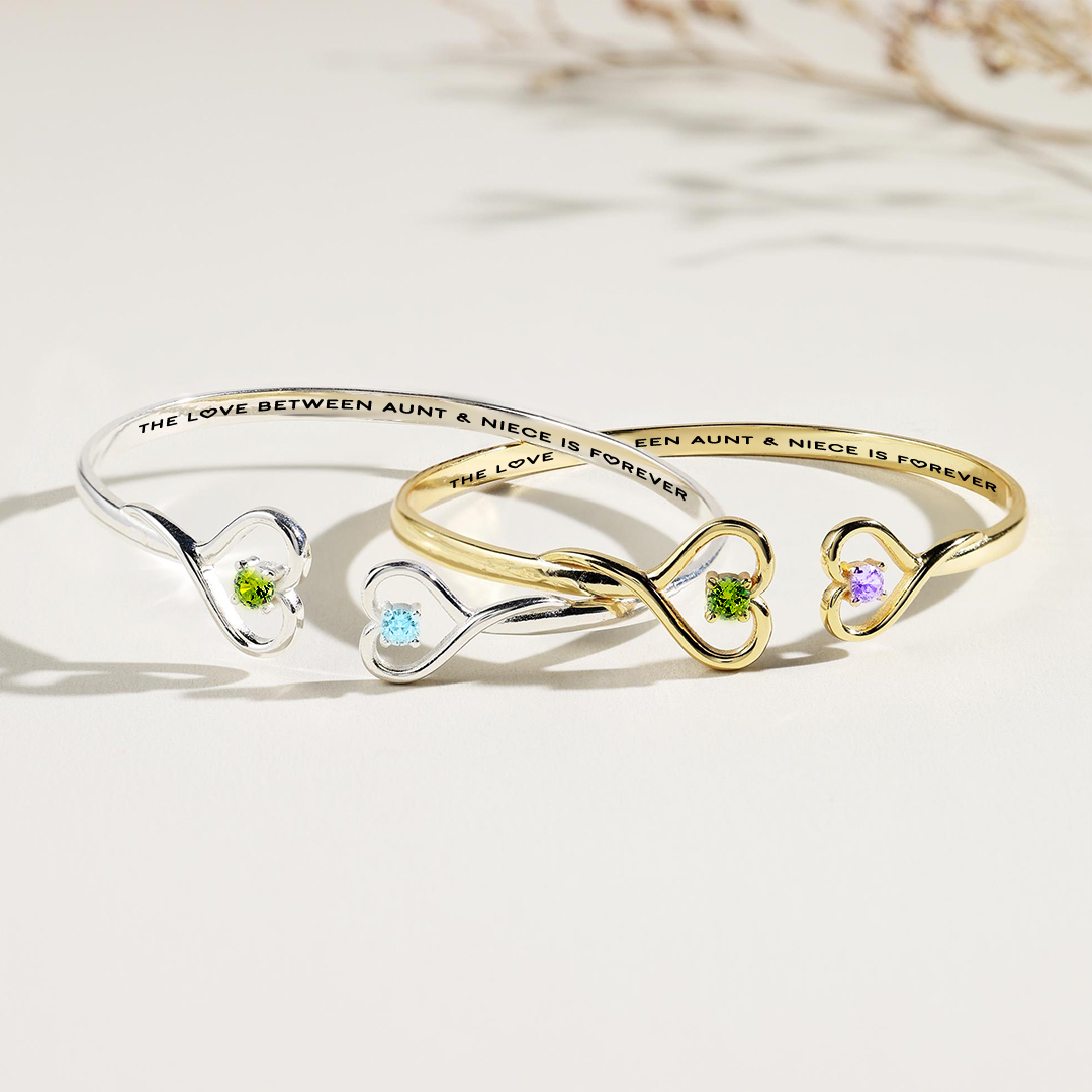 The Love Between Aunt & Niece Is Forever Double Hearts Custom Birthstones Bracelet