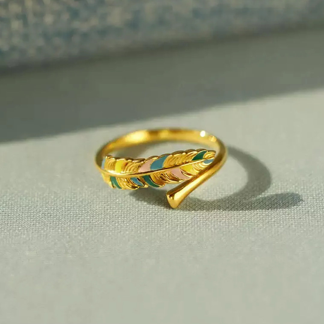 Memorial Open Feather Ename Ring