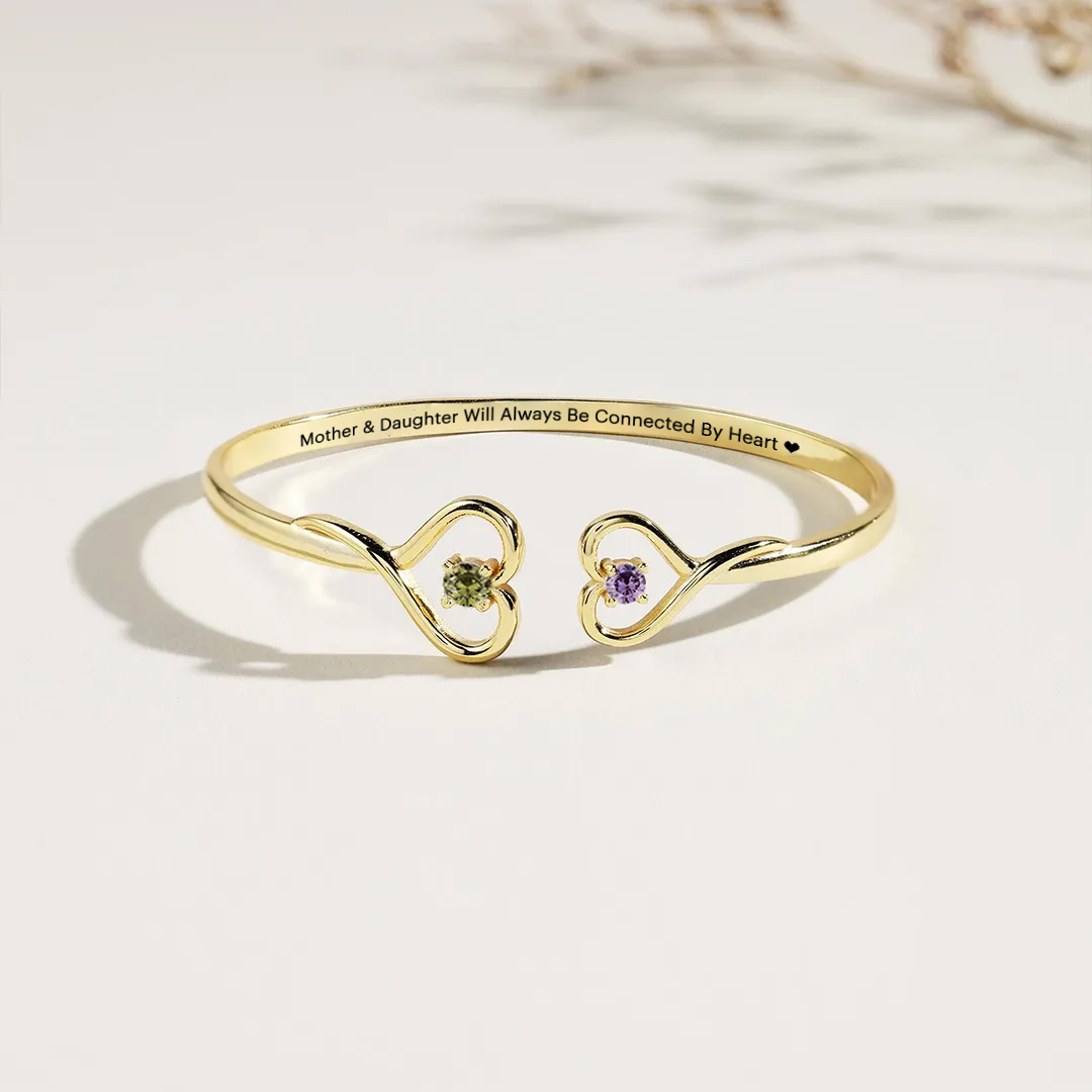 Mother & Daughter Love Eternal Custom Birthstone Double Heart Bracelet