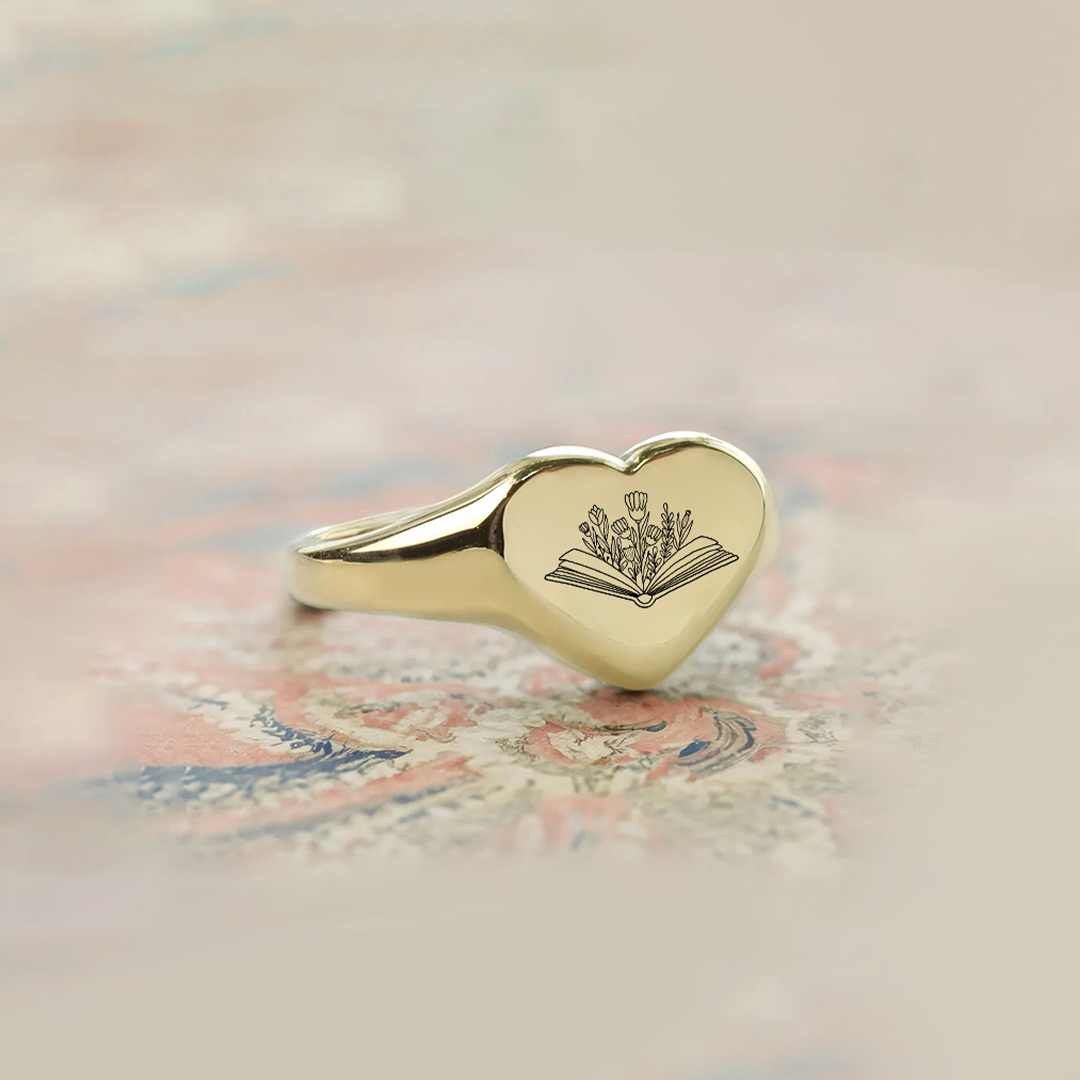 New Beginnings Inspirational Book & Flowers Heart Ring