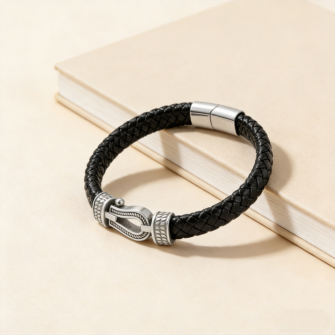 For Love - I Love You Forever and Always Horseshoe buckle leather brac