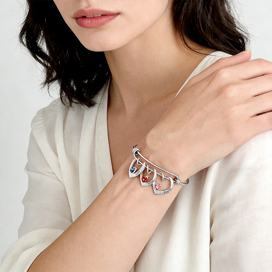 For Mom- Name And Birthstone Custom bangle