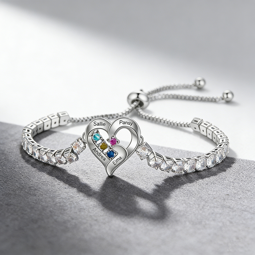 We're Always With You Custom 1-4 Birthstones and Names Bracelet