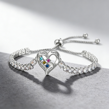 We're Always With You Custom 1-4 Birthstones and Names Bracelet