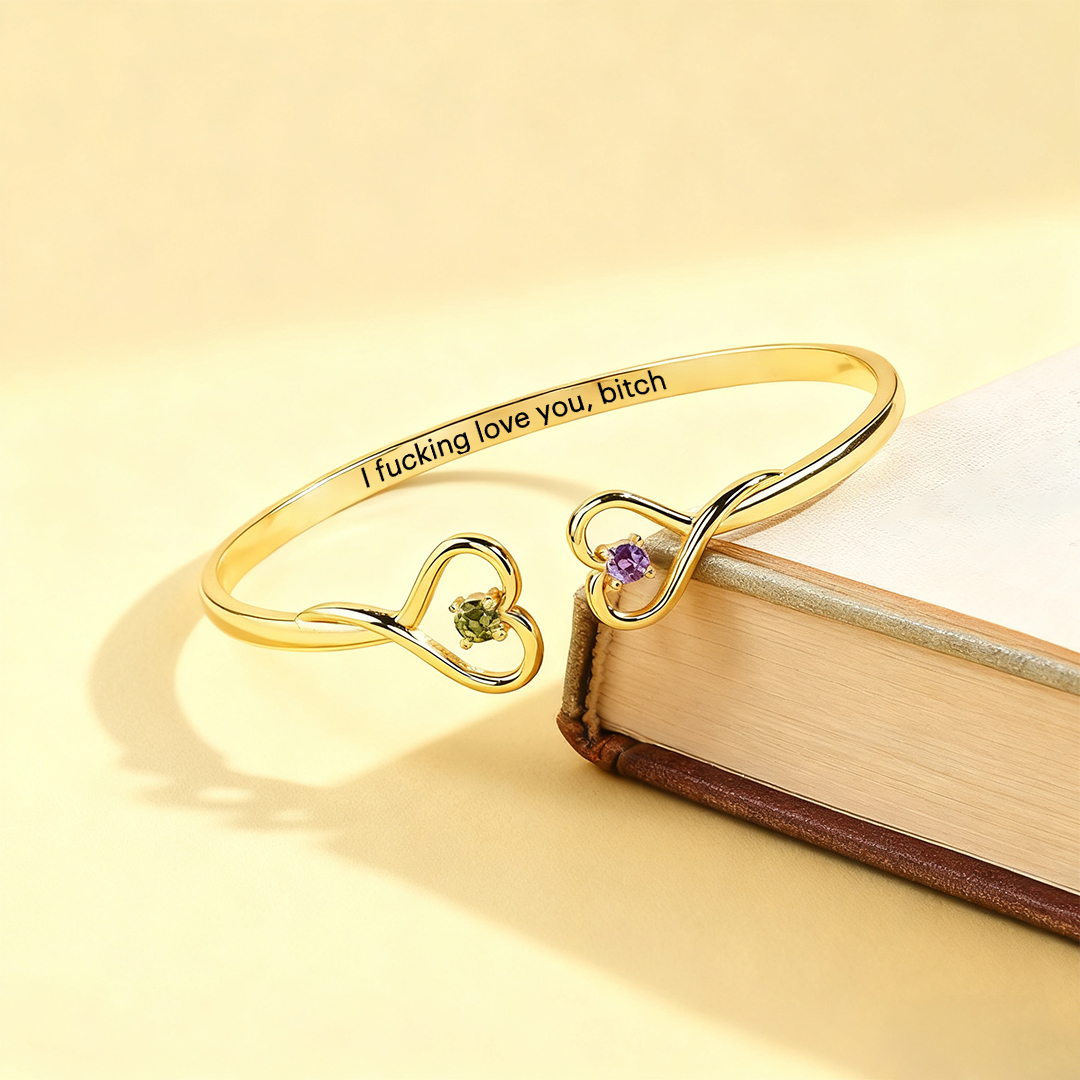 For Friend - I Fucking Love You Double Hearts Custom Birthstones Bracelet