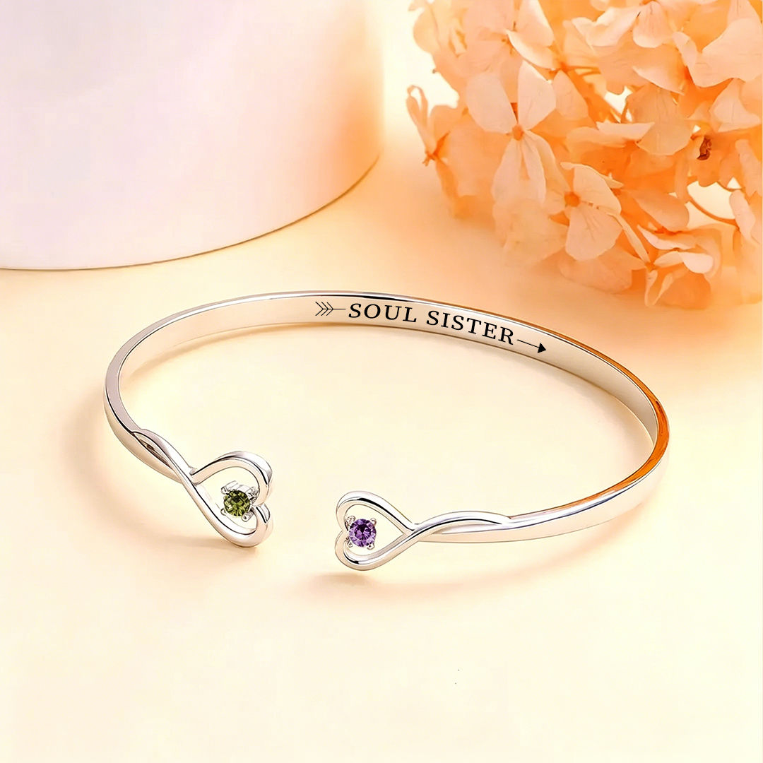 For Friend-Soul Sister Double Hearts Custom Birthstones Bracelet