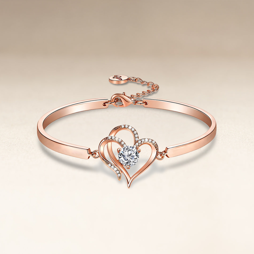 For Daughter-  We Are Forever Linked Together Double Heart Bracelet