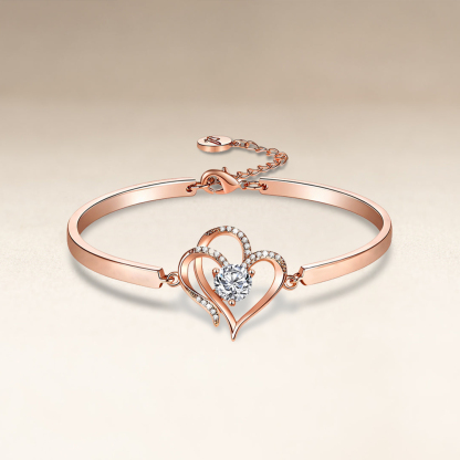 For Daughter-  We Are Forever Linked Together Double Heart Bracelet