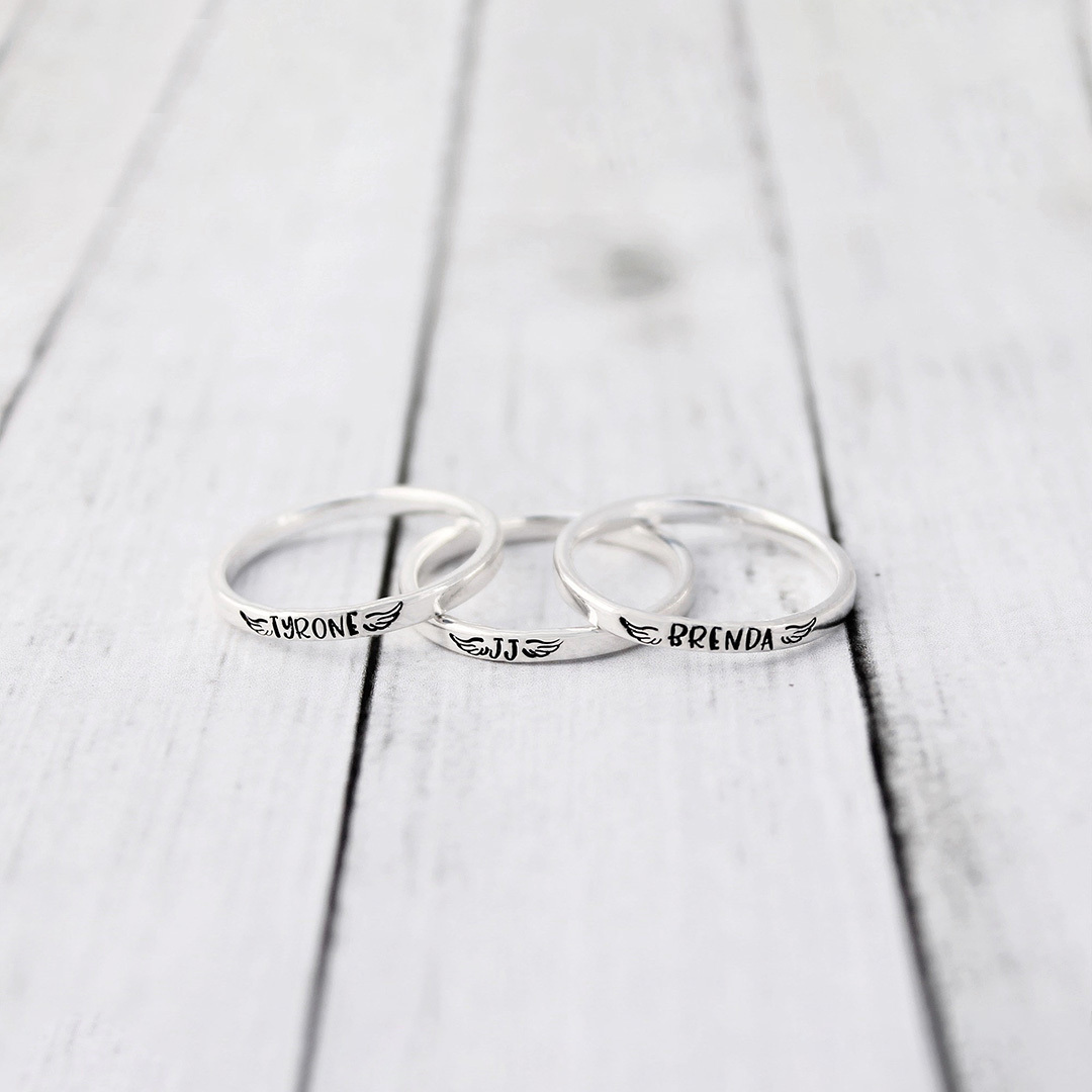 For Memorial - I Miss You Custom Name Wings Ring