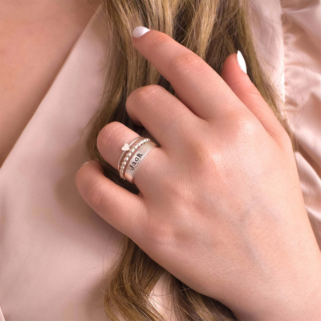 For Memorial -I'm a wife to a husband Custom Name Wings Stack Ring