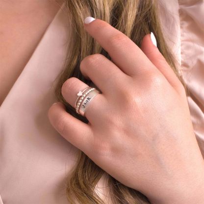 For Memorial -I'm a wife to a husband Custom Name Wings Stack Ring