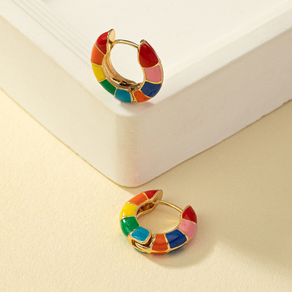 Enamel Rainbow Circle Earrings