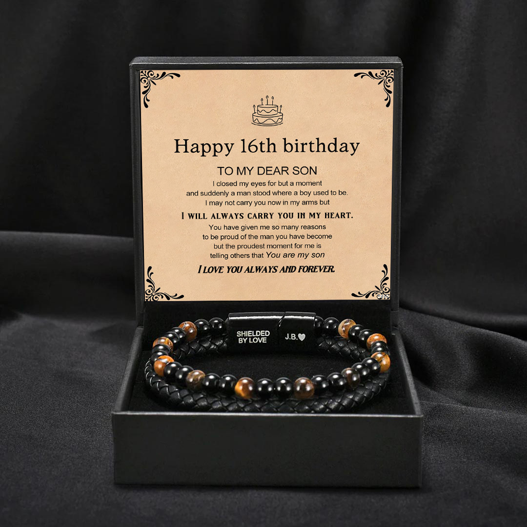 For Son - Happy 16th Birthday Tiger Eye Protection Beaded Bracelet
