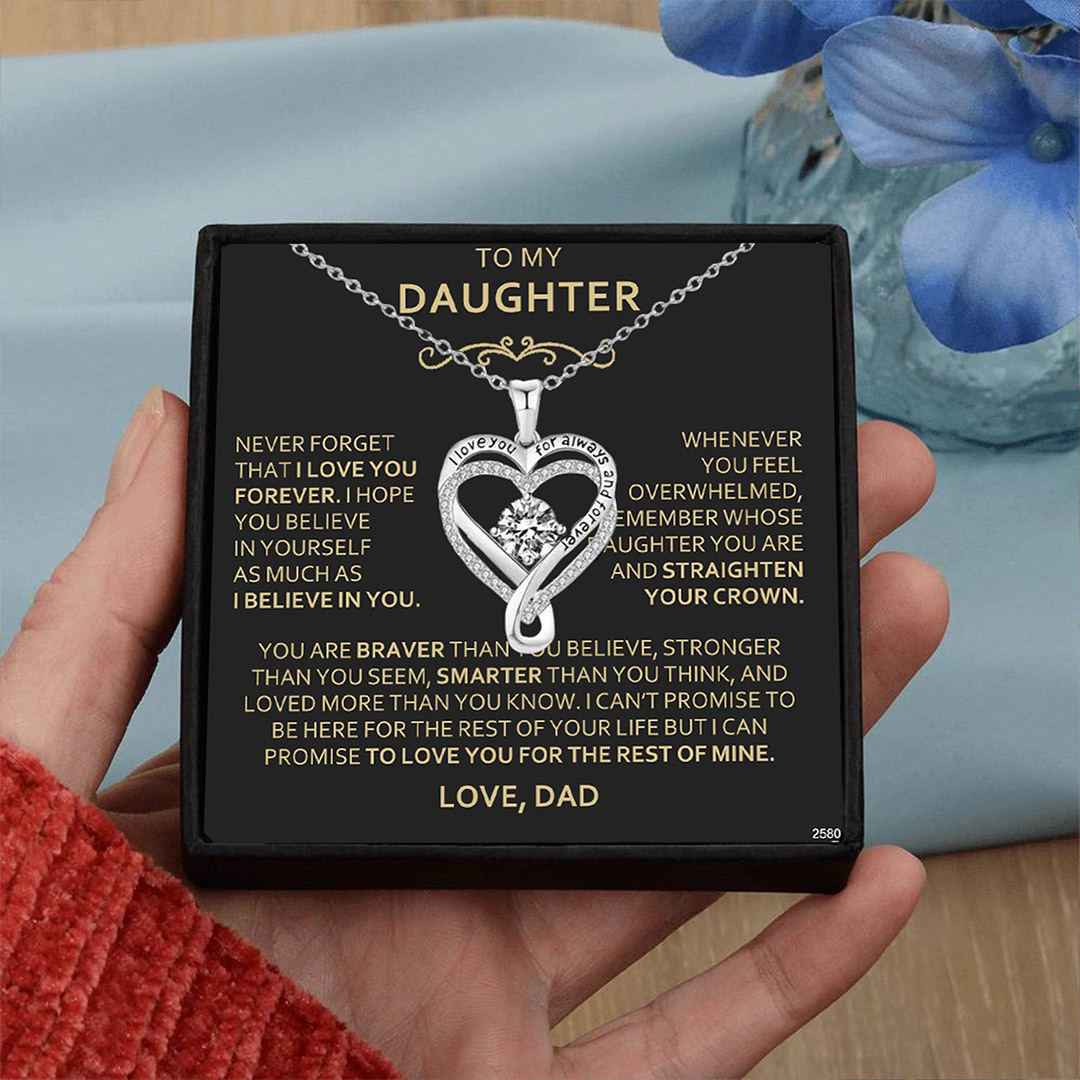 For Daughter - Never forget that I love you forever Engraved Heart Necklace